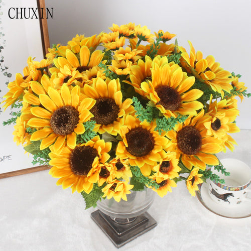Autumn Decoration 13 Heads Yellow Sunflower Silk Artificial Flowers