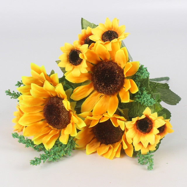 Autumn Decoration 13 Heads Yellow Sunflower Silk Artificial Flowers